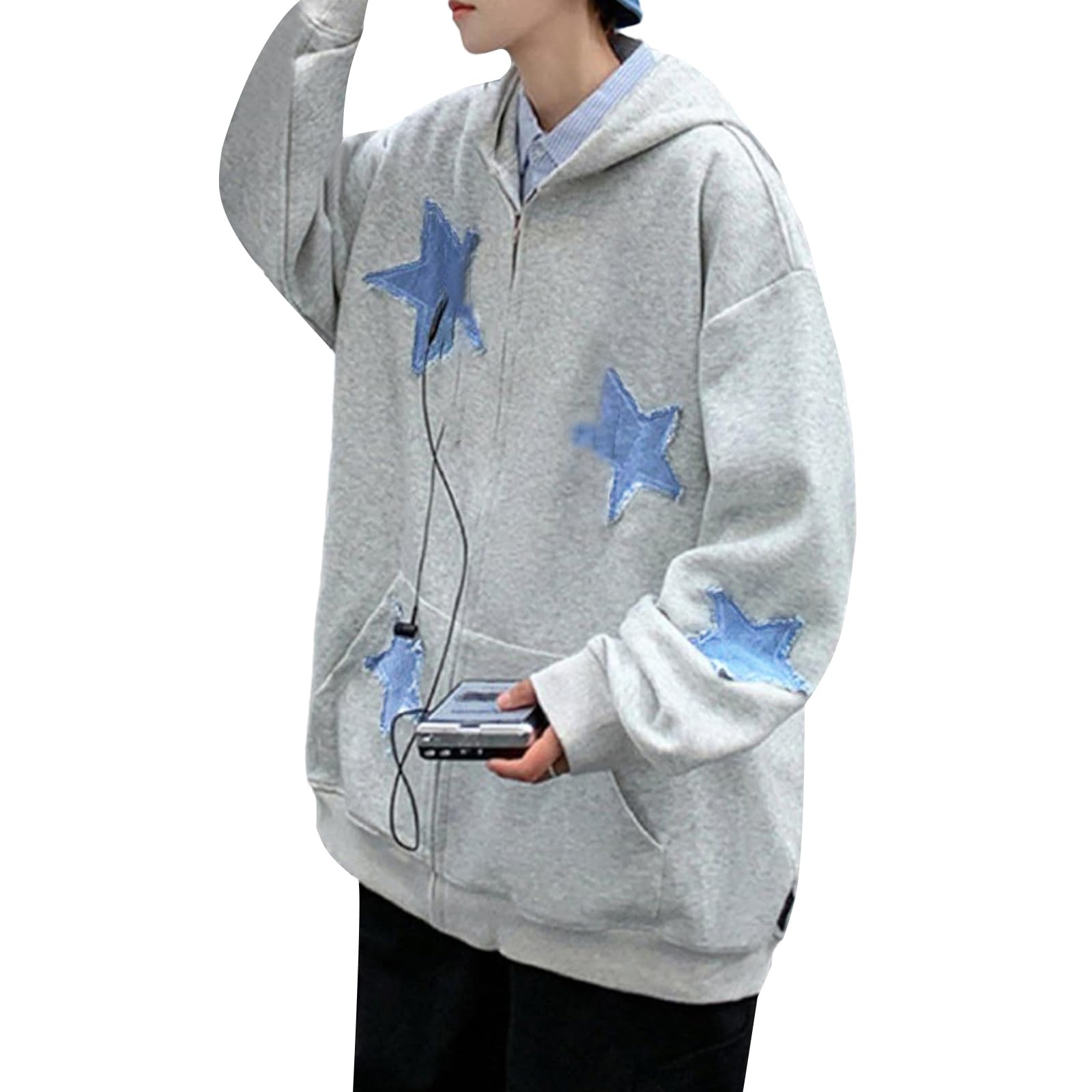 Karwuiio Felpa con cappuccio da donna Y2k con zip e grafica a stella, a maniche lunghe, stile hip hop, Harajuku, oversize
