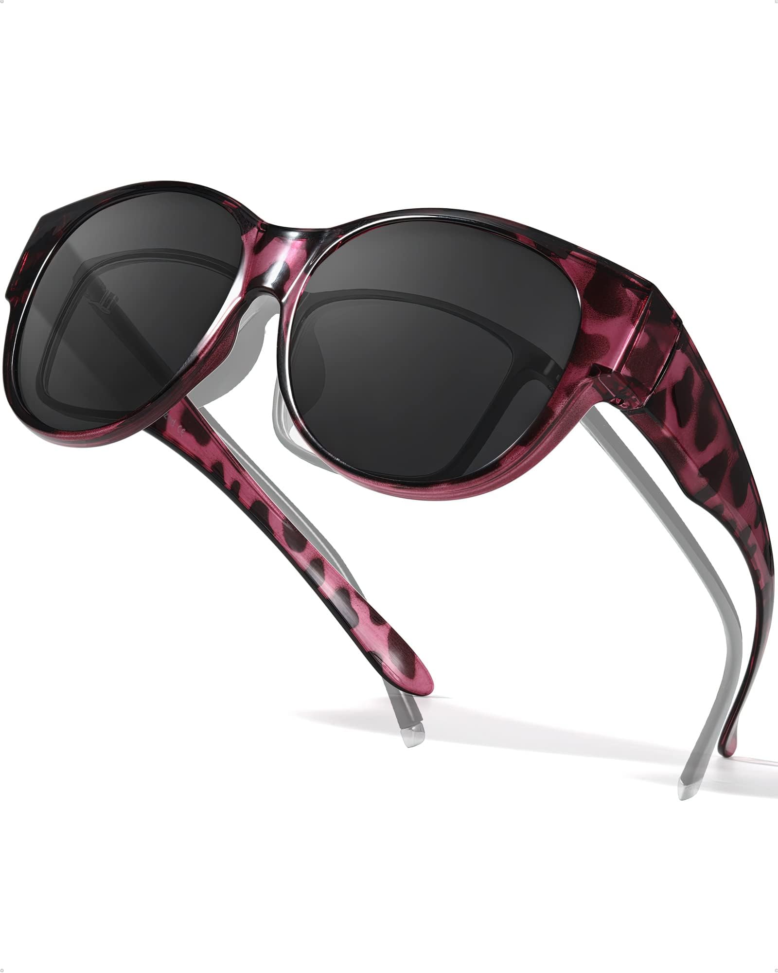 Polarised Fitover Sunglasses for Women, Trendy Round Frame Wear Over Glasses with UV Protection