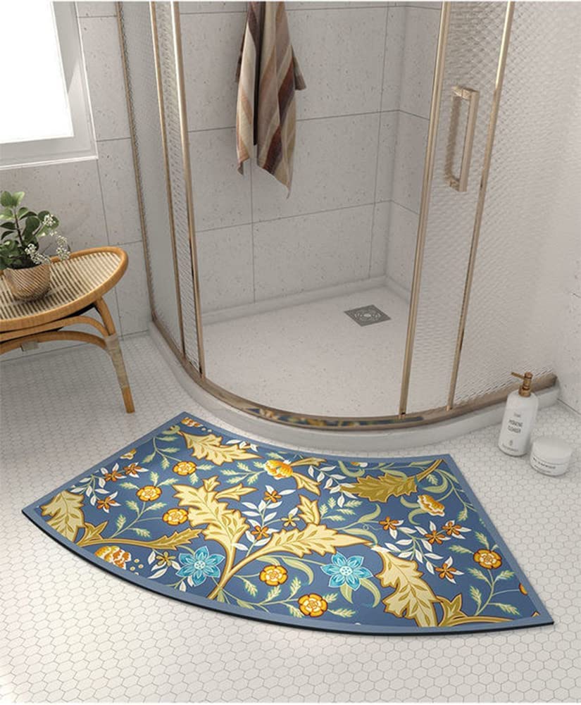 GTYUNZP Curved Shower Mat for Quadrant Shower Stall,Absorbent Diatom Mud Quick Drying Non-slip Bath Mat,Semi-Circular Bathroom Foot Mat for Round Showers (Color : Flower E, Size : 45 * 100cm)