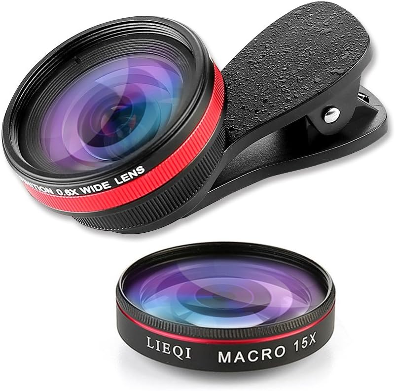 LIEQI Camera Lens Kit 2 in 1 (No Distortion No Dark Circle 0.6x Super Wide Angle + 15x Macro Lens) Clip on Phone Lens for iPhonex,iphone 8, 7 Plus / 7 / 6s Plus / 6s/ Samsung Mobile Phones and Tablets