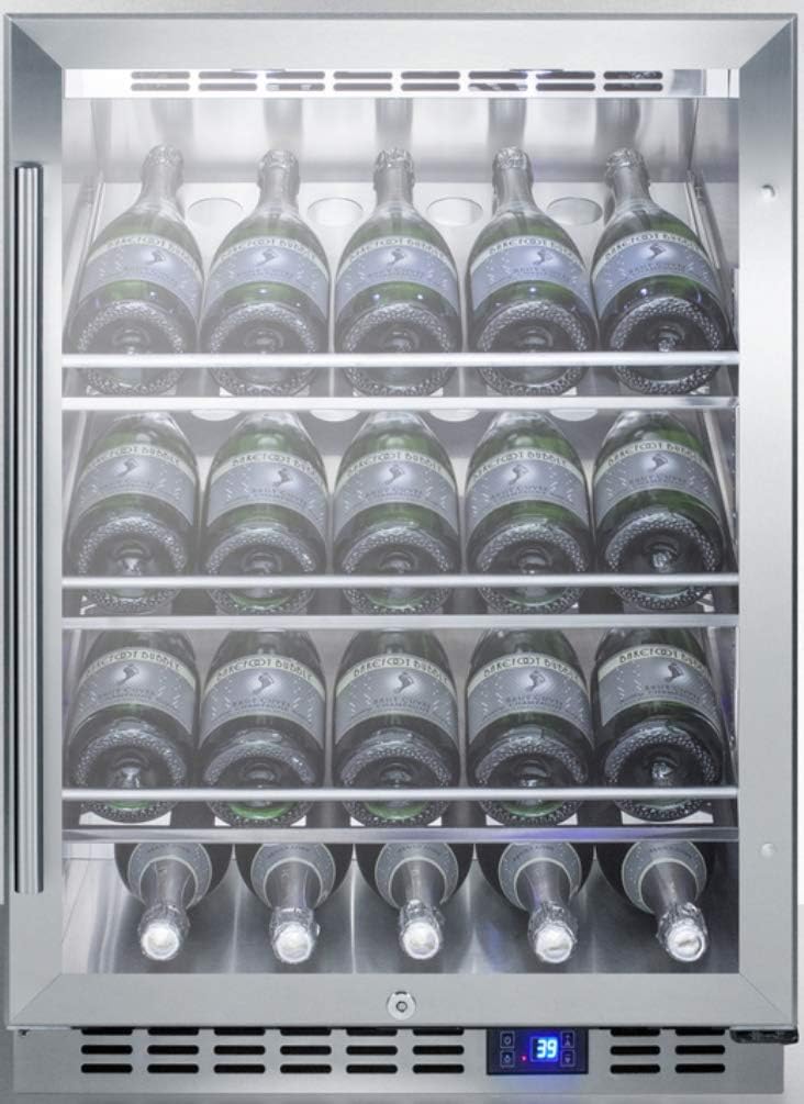 Summit 24” Wine Cellar, Outdoor Wine Refrigerator, 20 Bottle Capacity, Single Zone Wine Cellar, Stainless Steel & Glass- SCR611GLOSCH