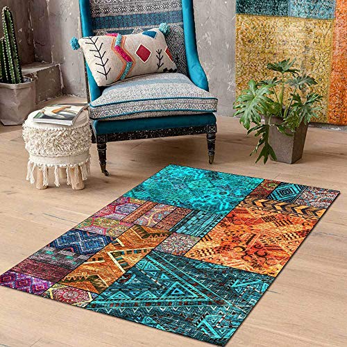 DSHUB Teppichboden im amerikanischen Stil, mehrfarbige Quadratnähte, fusselfrei, für Schlafzimmer,...