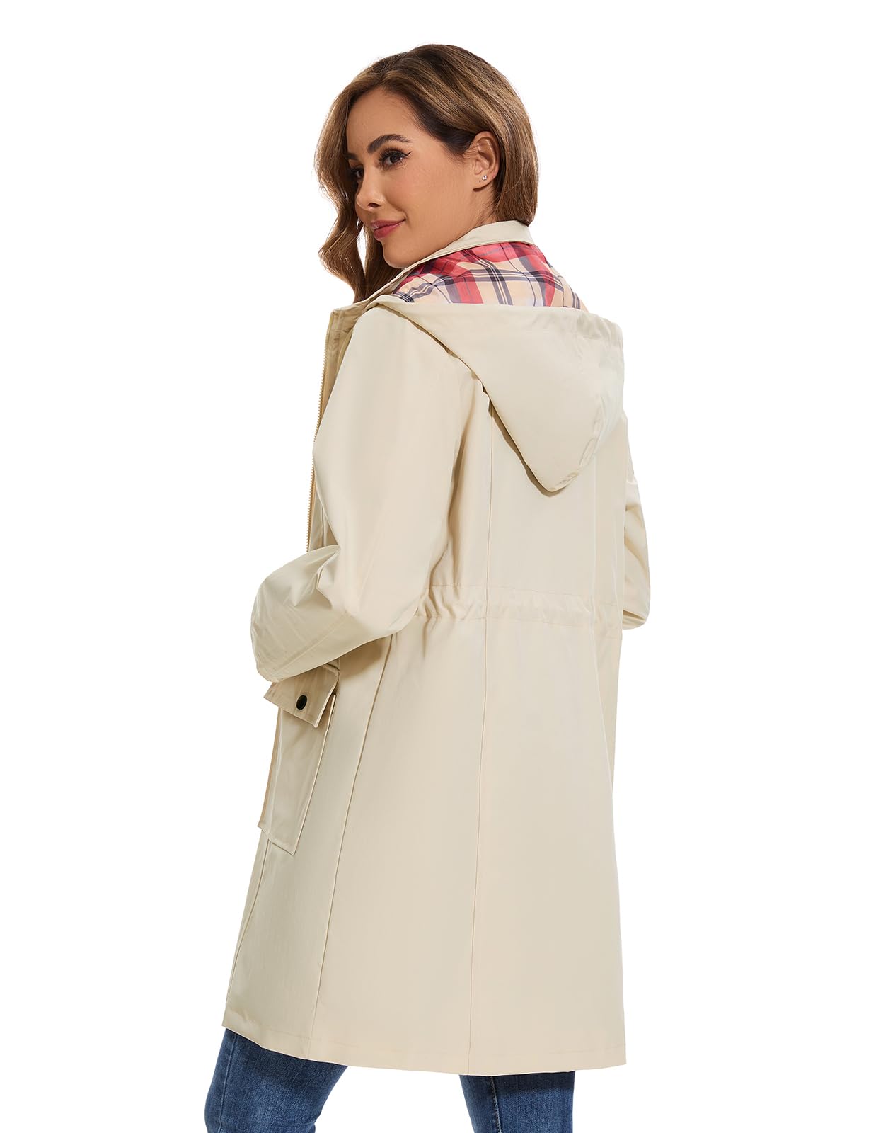heekpek Chaqueta Chubasquero Mujer Parka Impermeable Largo Abrigo Ligero Gabardina Mujer Impermeable con Capucha y Bolsillo