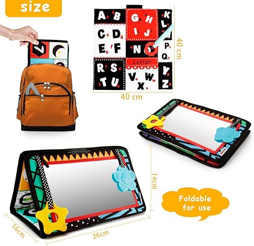 Miniatura 6 de beetoy Juguetes de espejo para bebé Tummy Time con patrón blanco y negro, juego de actividad 3D de alto contraste, juguetes arrugados, espejo de