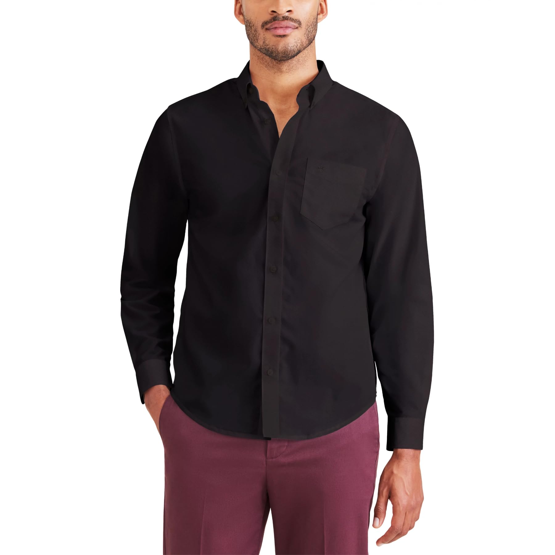 Mens Classic Fit Long Sleeve Signature Iron Free Shirt with Stain Defender