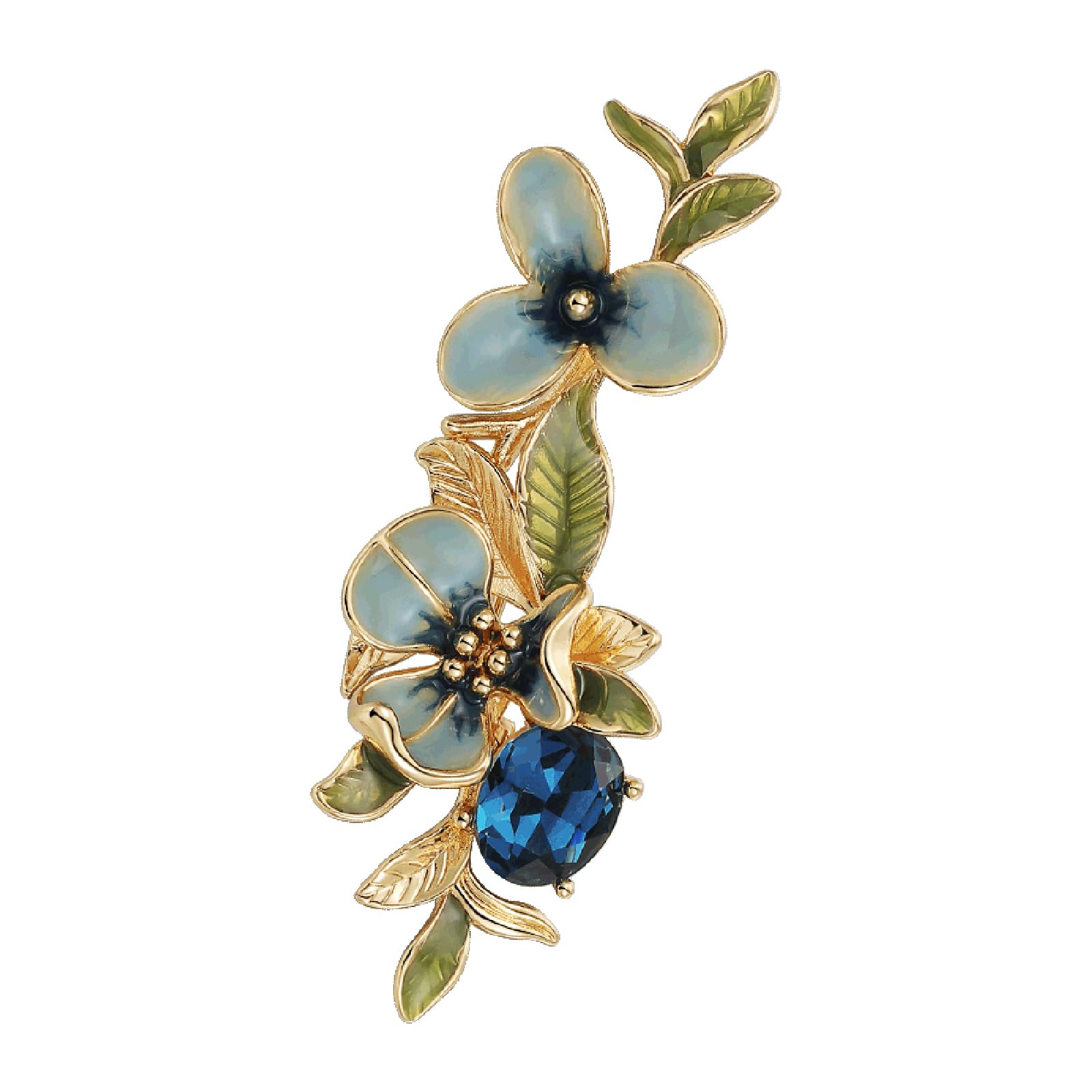 Iris Blumen-Brosche für Damen, handgetropfter, ölemaillierter Schmuck mit künstlichen Kristallen, grünes Blatt Sicherheitsnadel
