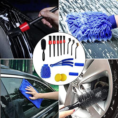 Image of 15 Pcs Car Cleaning Tool Kit | Interior & Exterior Auto Detailing Brush Set for Wheels, Tyres, AC Vents, Leather Seats, Engine Bay, Door Panels & Signs | Professional Wash Accessories for Cars & Bikes