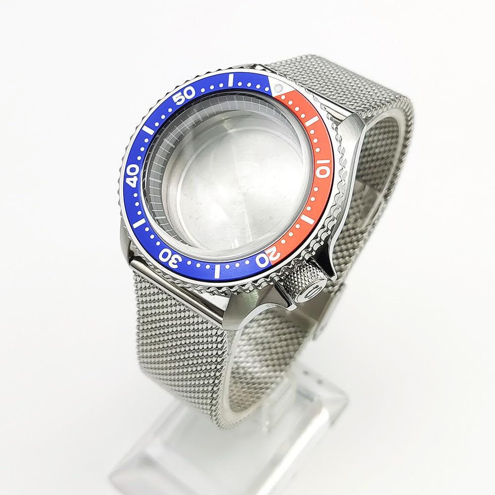 42mm Bubble Szafir Koperta Zegarka Kit z Mesh Pasek, Pasuje dla NH35 NH36 Mechanizm 28,5 Tarcza, 3.8 Korona Nurkowa Koperta Zegarka dla Seiko SKX007