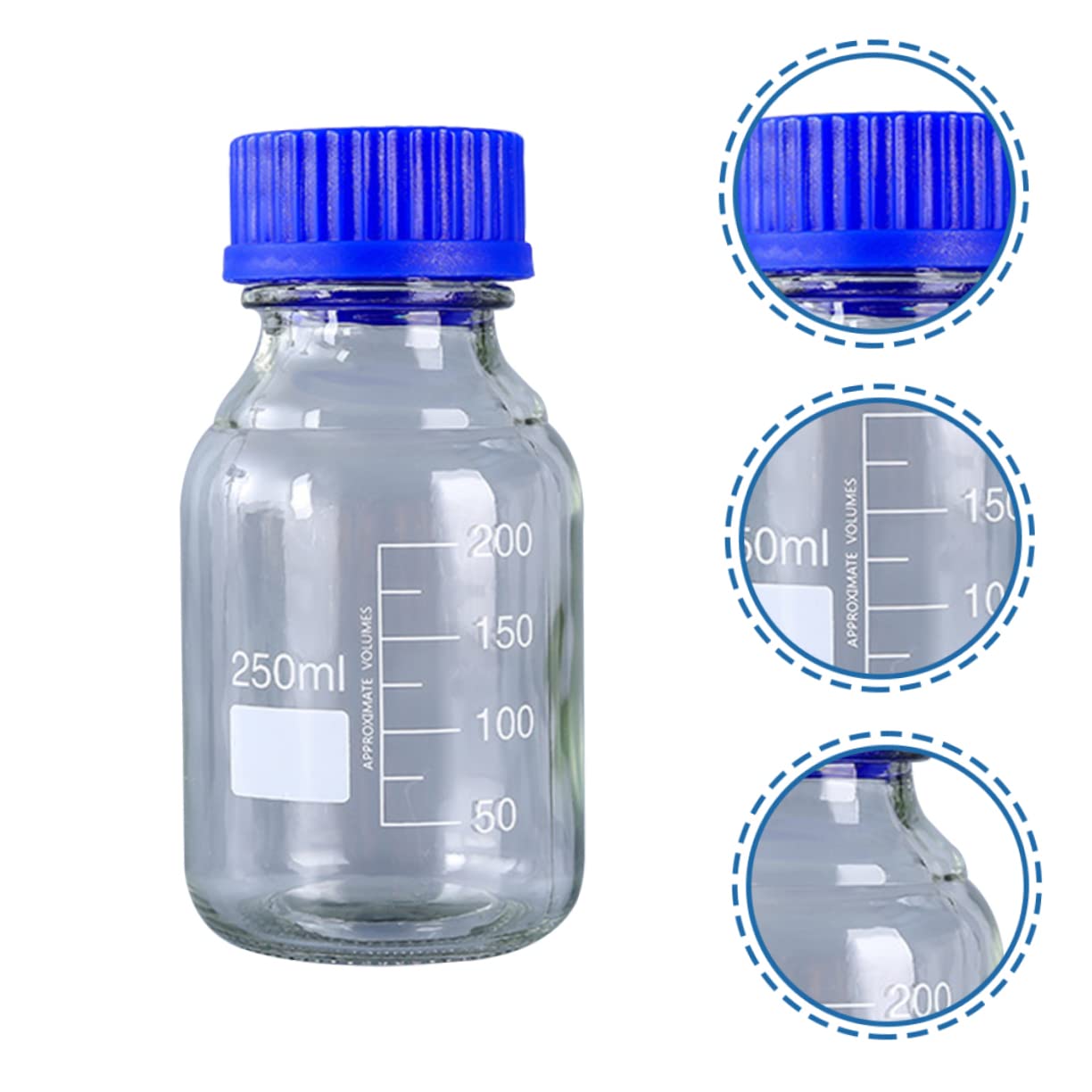Anneome 3 Stück Glasreagenzflaschen 250ml, Blaue Weithals Flasche