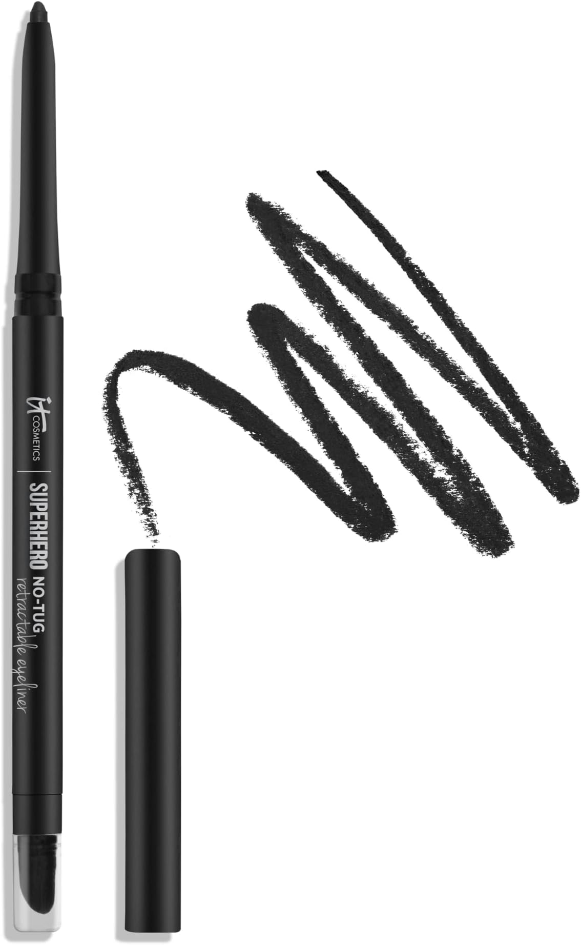 Superhero No-Tug Retractable Eyeliner - All-Day Wear, Waterproof Formula Won’t Smudge - With Avocado Oil, Chamomile Extract, Vitamin E & Carnauba Wax - 0.008 oz