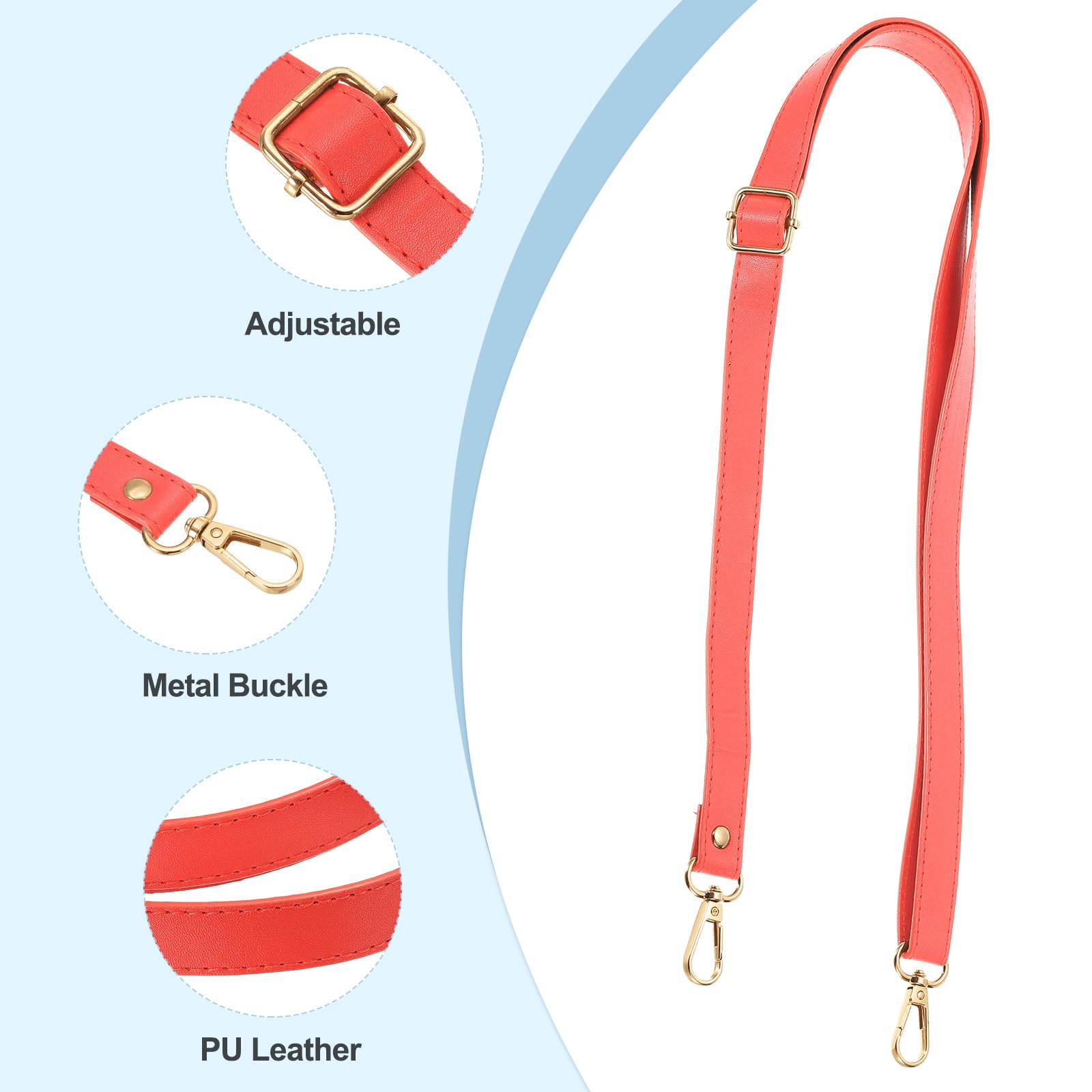 PATIKIL Leather Purse Strap Replacement 51 Inch, Adjustable Shoulder Crossbody Replacement Strap with Gold Hardware, Fuchsia - Image 3