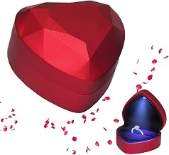 Ring Box with LED Light, Velvet Ring Box, Heart-Shaped Ring Box with Automatic Lighting, Engagement Gift Box for Storing Rings, Necklaces, Bracelets, Jewellery, Wedding
