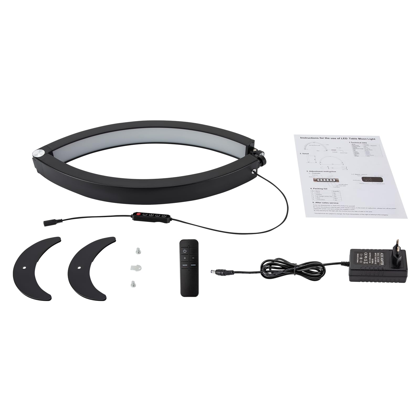 Lampada da scrivania per unghie a mezza luna, lampada da tavolo a LED per ciglia da 28 pollici Lampada cosmetica pieghevole da 40 W con telecomando, luce per manicure dimmerabile da 3200 a 5600 K