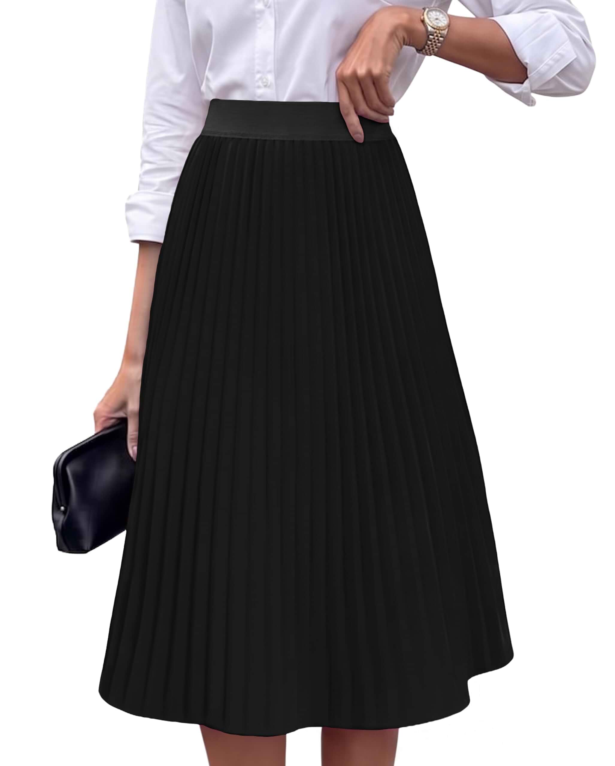 CZYINXIAN Pleated Midi Skirts for Women Elastic High Waist A-Line Skirt Long Swing Flare Graduation Work Office Wedding Party Vacation Dates Fashion Clothes Teachers Outfits