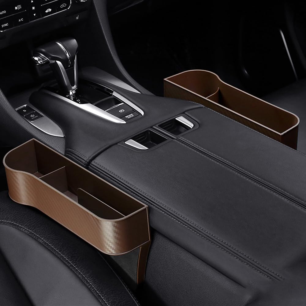 Vano Portaoggetti per Auto, 2 Pezzi Scatola Portaoggetti per Seggiolino Auto,Car Seat Gap Storage Organizer,Tasche a Fessura Della Fessura del Sedile,per lo Stoccaggio di Guida in Auto(Marrone)