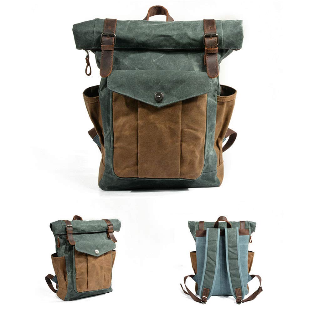 MASII Europa E Stati Uniti Zaino retrò Uomo E Donna Borsa A Tracolla Cera per Olio Borsa da Viaggio in Tela Borsa per Alpinismo Sportivo da Esterno Impermeabile,Lakegreen