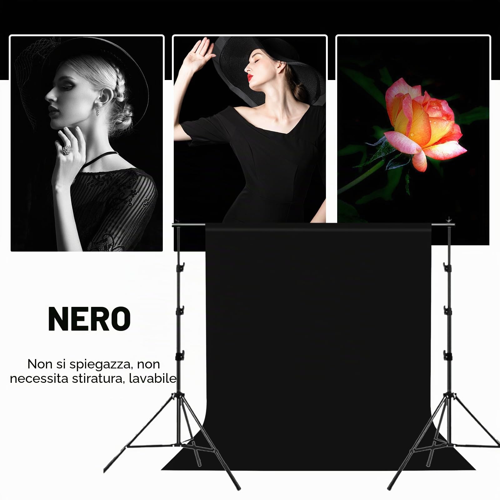 Sfondo Fotografico Nero, 3 x 4 m, Pieghevole, Con 4 Morsetti, Per Studio Fotografico, Video, Fotografia Di Moda E Matrimoni