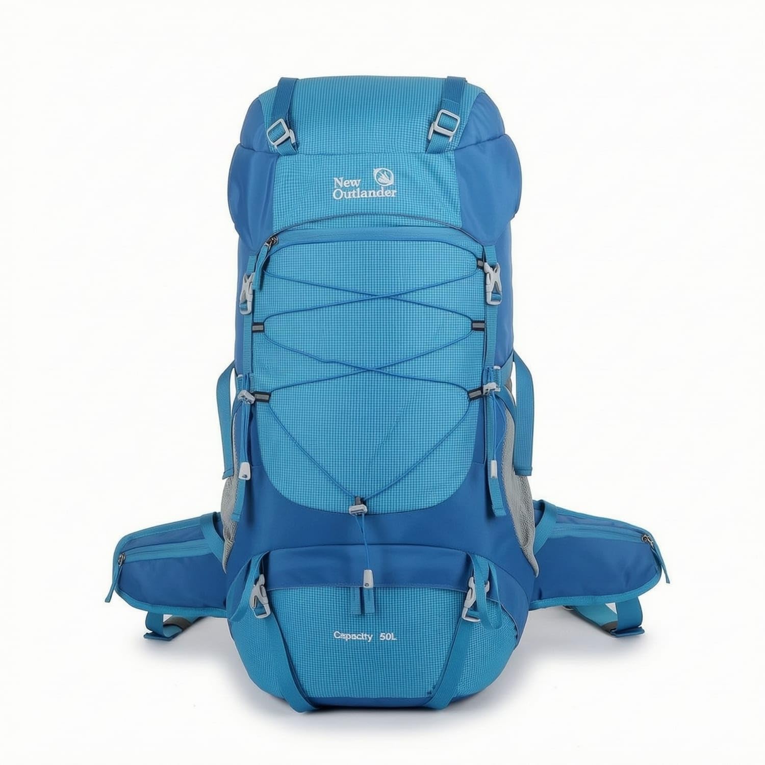 50L Hiking Backpack Lightweight Backpack with Mesh Pockets Nylon Rucksack Adjustable for Hikers, Travelers, Campers, Trekking, Camping, Sky Blue-image-45