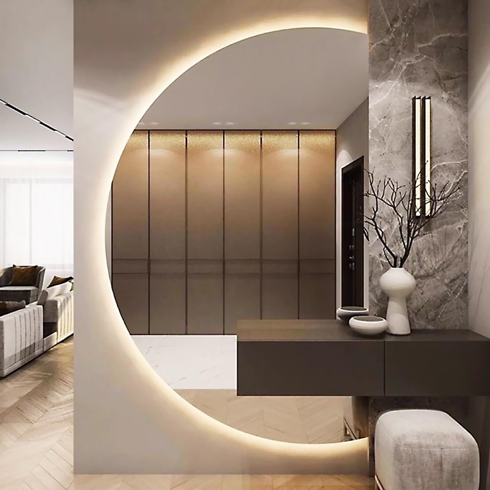 WQZzjm LED Bathroom Mirror 130cm with Dimmable Lighting, 120cm AntiFog Makeup Mirror for Wall Entry (Right Cut, 90cm/35in) Modern & Stylish Design (Right Cut 120cm/47in)