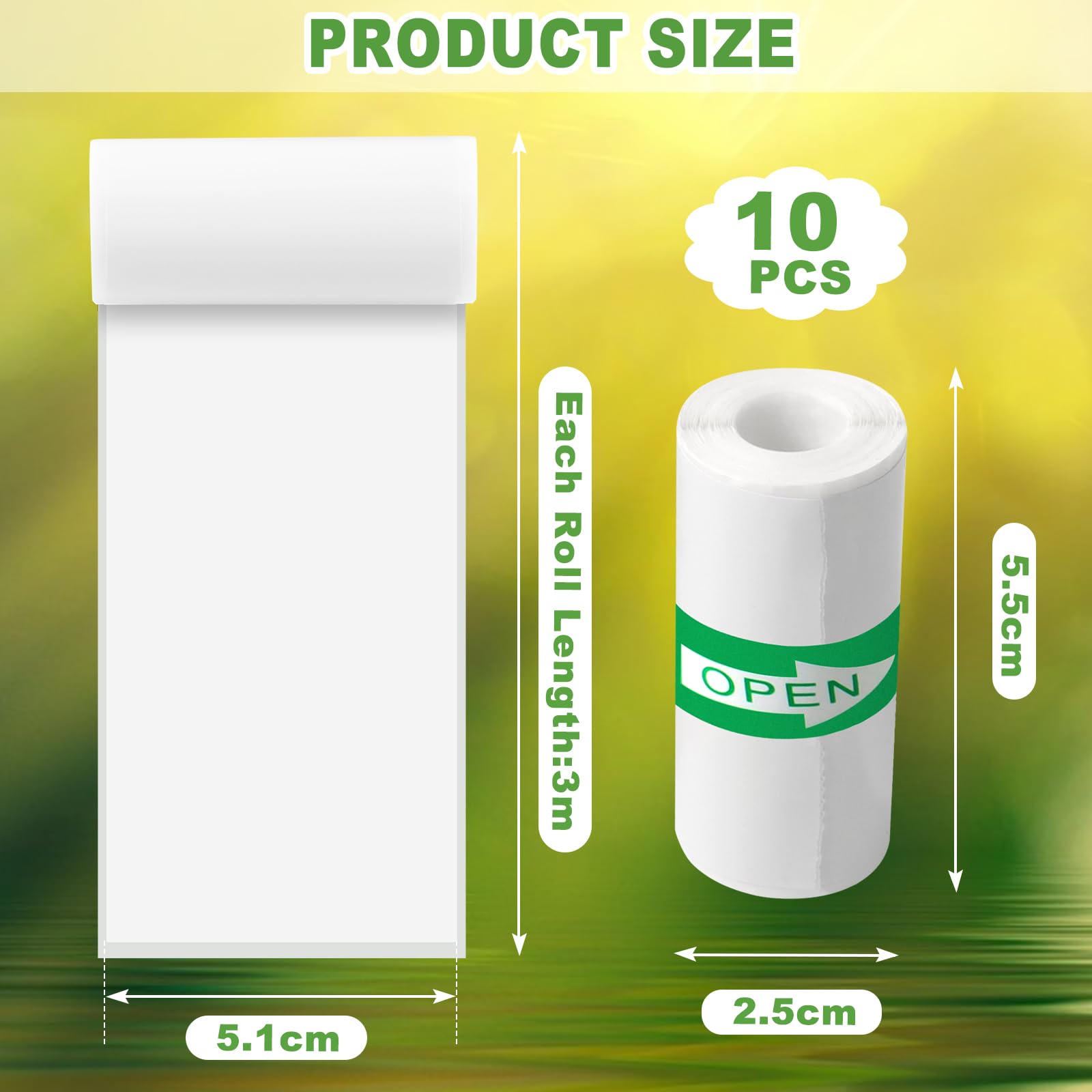 VMUTGA 10 rolek papieru termicznego, papier do mini drukarek termicznych, rolki papieru termicznego samoprzylepnego, papier do drukarek termicznych, naklejki do zadrukowania (55 mm * 25 mm * 3 m)