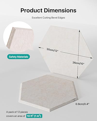 Miniatura 5 de Soundsbay Paneles acústicos, paquete de 18 paneles hexagonales insonorizados de alta densidad, paneles de espuma a prueba de sonido para paredes,