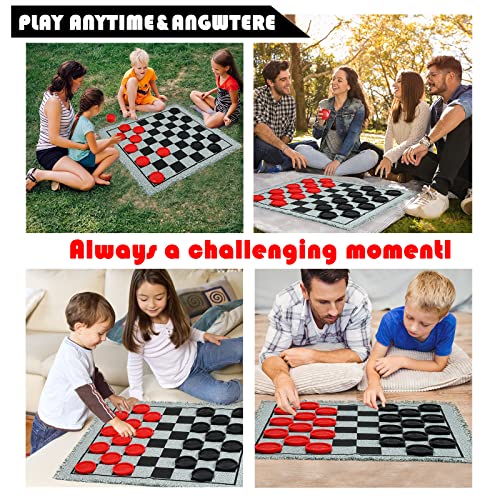 Chdousha CHDOUSHA-001 Giant Checkers Board Game Set,3 In 1 Tic Tac Toe Board Draughts Reversible Rug Game thumb #2