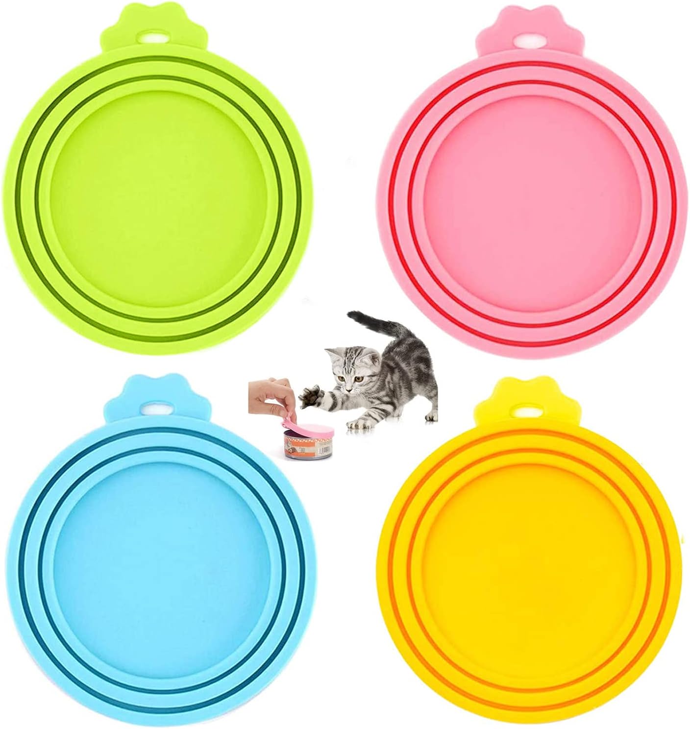 TYTY 4 Pcs Pet Food Can Lids, Universal BPA Free Silicone Can Lids Covers for Dog and Cat Food, One Can Cap Fit Most Standard Size Canned Dog Cat Food(Multicolor)