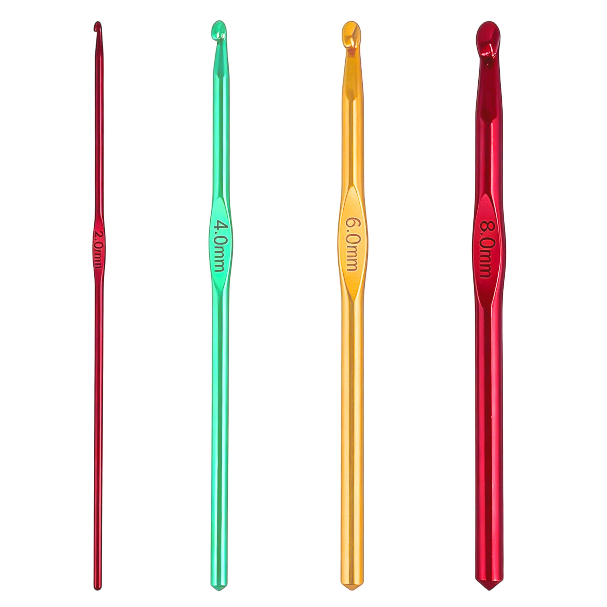 Bitone Crochet Hooks,4Pcs Multicolor Aluminum Knitting Needles,Crochet Kits for Beginners Adults,Aluminum Crochet Needles Ergonomic Grip for Arthritic Hands Crochet Gift（2mm,4mm,6mm,8mm）