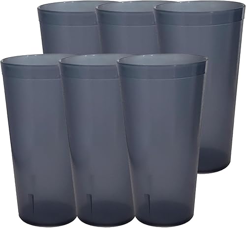 Vasos de plástico gris, 6 unidades, 24 onzas, ligeros, resistentes, apilables, estilo café, vasos de plástico. Reutilizables y aptos para