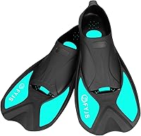 Vista 1 de FYJS - Aletas cortas de natación con cómodo bolsillo completo para el pie, tamaño de viaje, para esnórquel y buceo