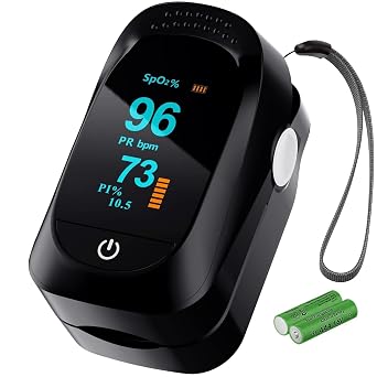 Fingertip Pulse Oximeter - Accurate SpO2 Monitor with AAA Batteries for Home/Outdoor Black