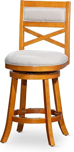 Miniatura 10 de DTY Indoor Living Meeker X Back Taburete giratorio de tela, altura de mostrador de 24 pulgadas, acabado cereza, asiento de tela beige Asiento de