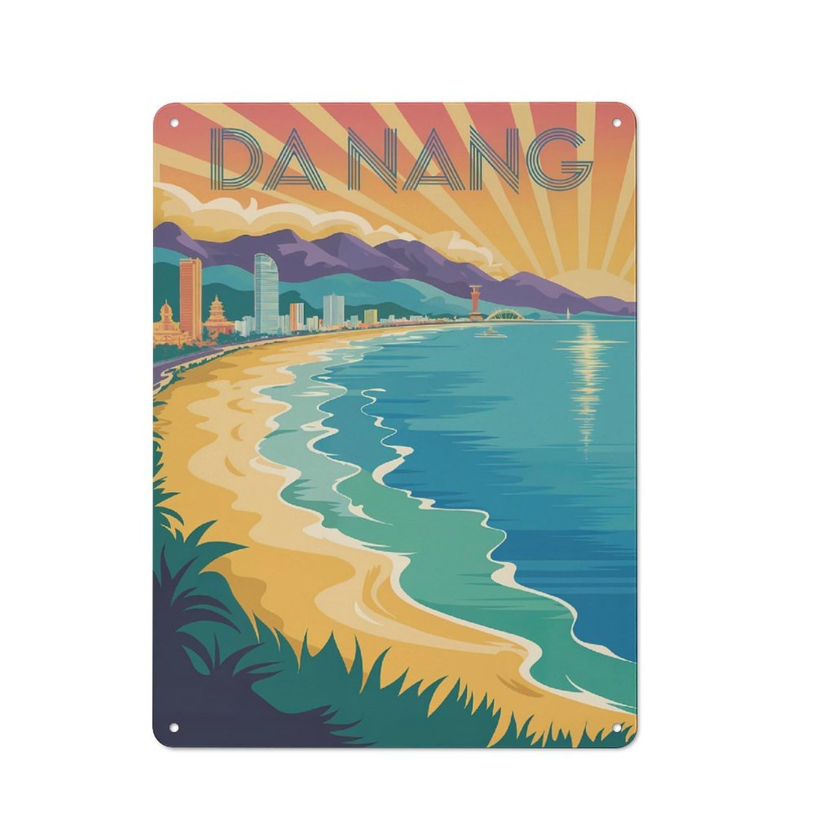 Junmoney Style-17 Danang Vietnam Travel Retro Metal Wall Decor 40X30cm, Retro Metal Sign For Garage, Hobby Room, Office Or Man Cave