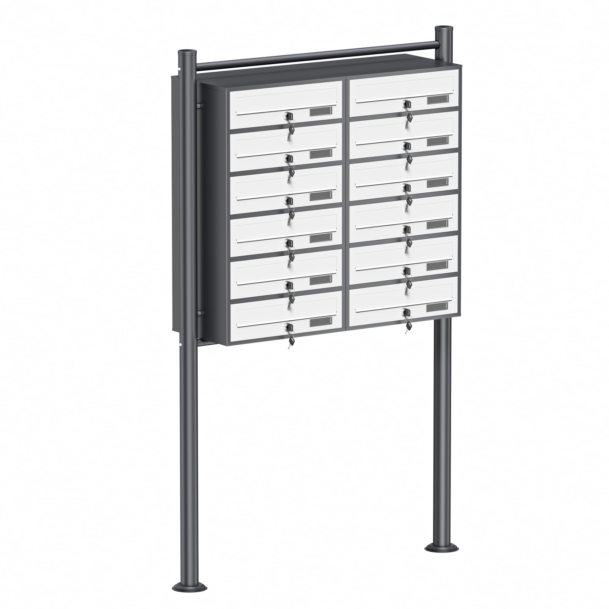 Multiple Outdoor Letterbox Multi-slot Postbox 2x6 Galvanised Steel Mailboxes in Anthracite and White