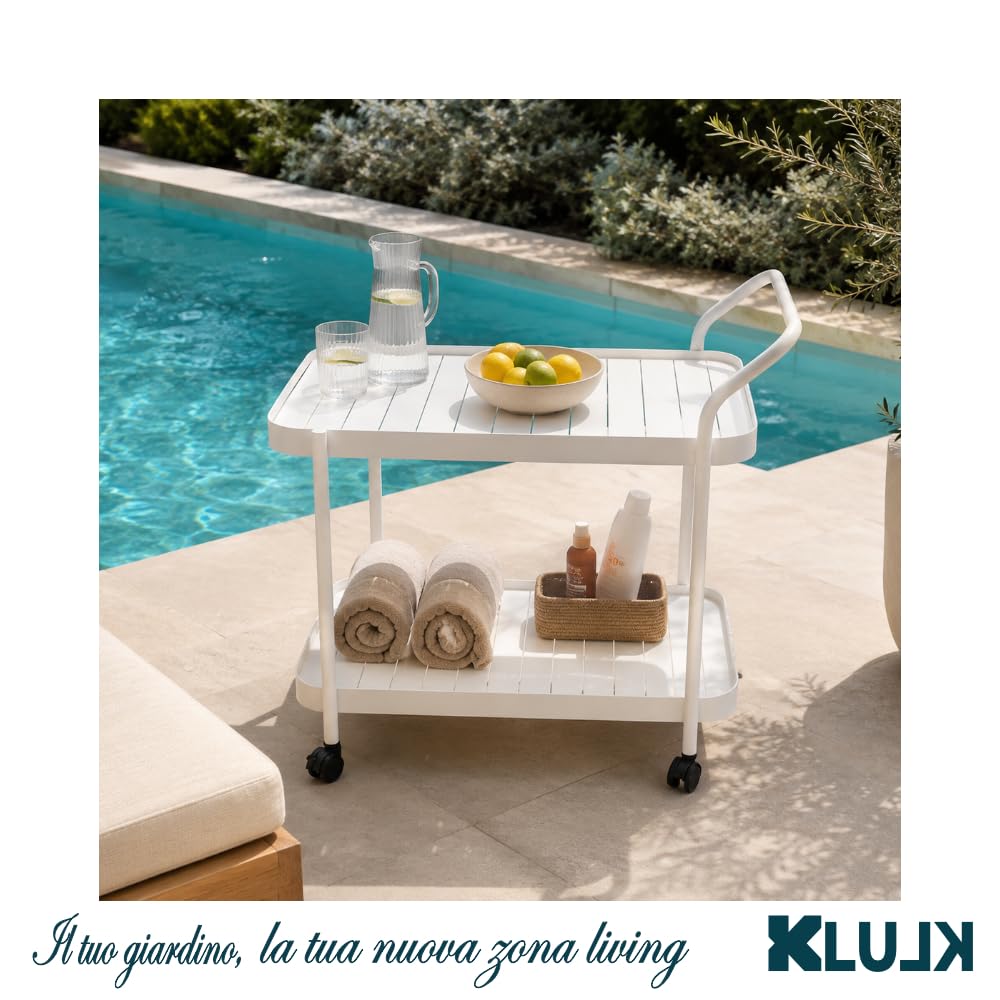 Carrello Porta Bianco Bevande Aliseo con Ruote, Struttura in Alluminio Verniciato a Polvere, Viteria in Acciaio Inossidabile, Design Moderno per Esterno e Interno