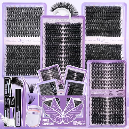 DIY Lash Cluster Kit 1184pcs 40D-100D Natural Soft Cluster Lashes 8-18mm D Curl with Lash Bond&Seal Remover Tweezere Lash Curler All Tools In One Box