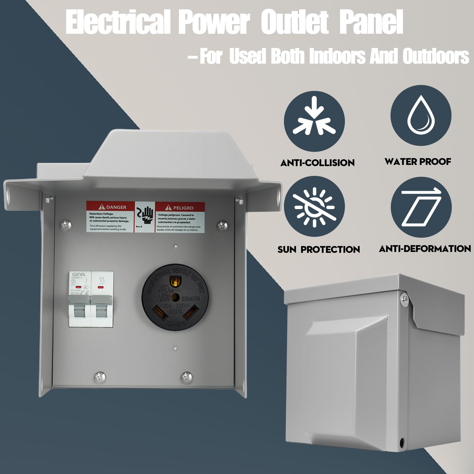 Panel de toma de corriente eléctrica temporal, resistente a la intemperie, caja de receptáculo de RV con interruptor de 30 amperios, panel exterior para caravana, coche, generador de viaje