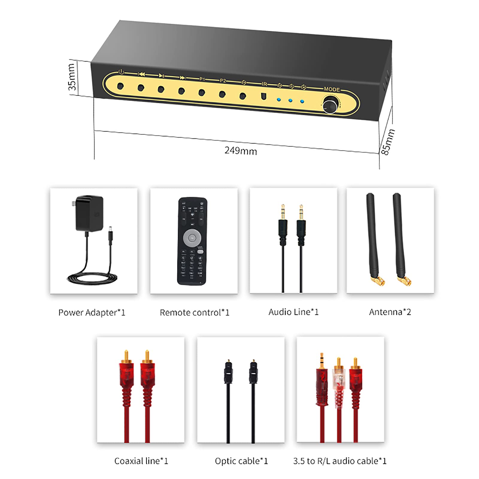 RSGK Decoder Audio Digitale, 24bit/192KHz con Ricevitore BT-5.0, Coassiale, Fibra Ottica, AUX, Disco U, Ingresso PC-USB, Musica da Gioco Home Theater 192Khz/24Bit, con Telecomando