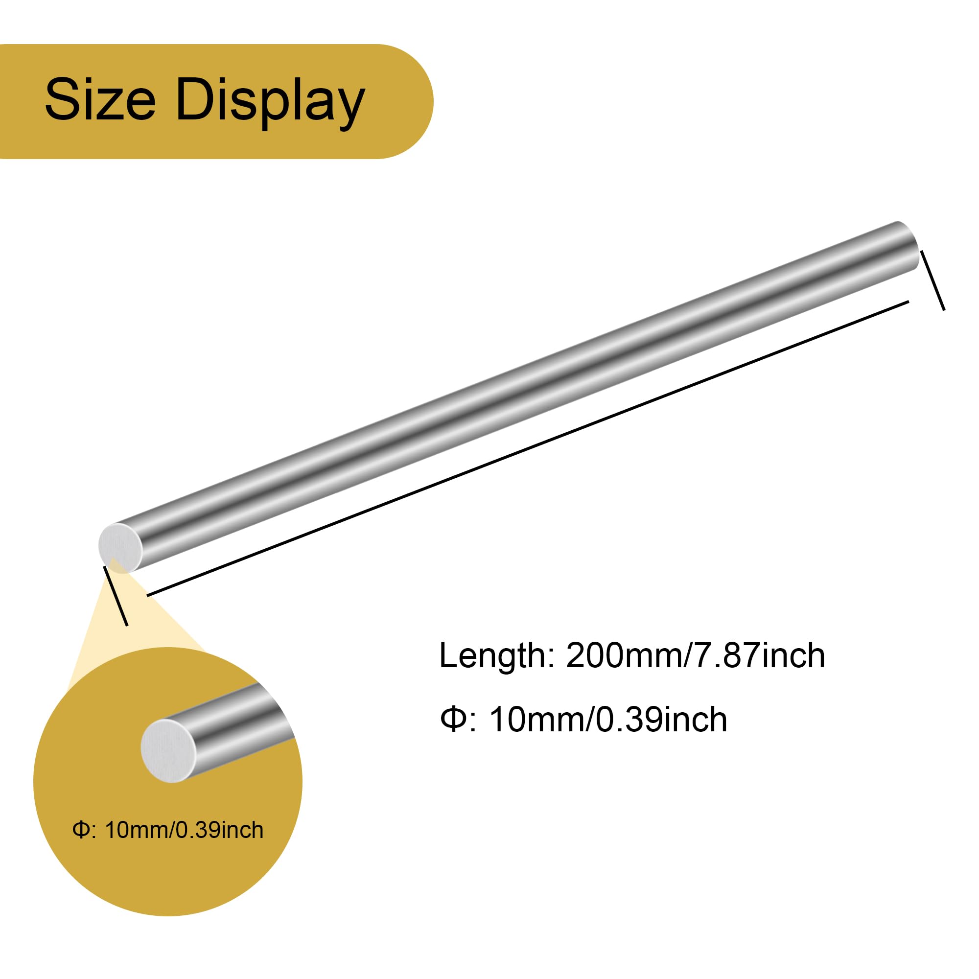 Barre in acciaio inossidabile 304 10mm x 200mm massiccio rotonde 2 pezzi per fai da e artigianato