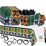 Harry Potter Party Pack for 16 with Plates, Napkins, Cups, Tablecover, Harry Potter Glasses and Exclusive Pin by Another Dream