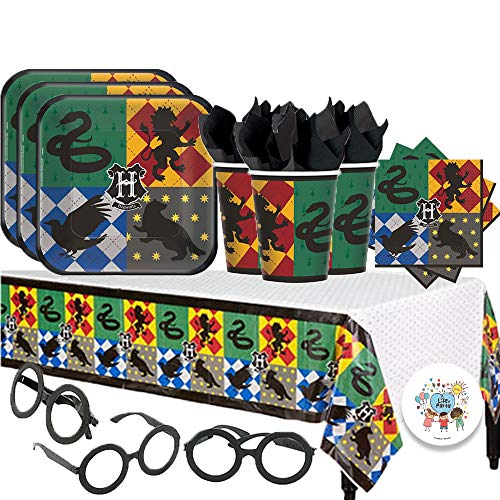 Harry Potter Party Pack for 16 with Plates, Napkins, Cups, Tablecover, Harry Potter Glasses, Birthday Pin!