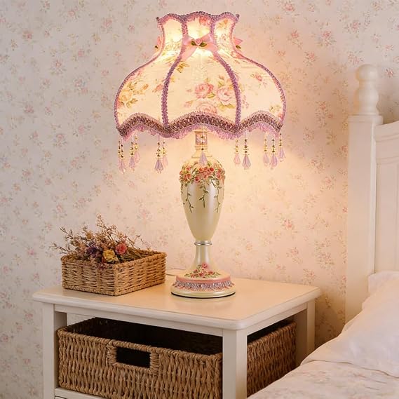 Table Lamp White Fabric Shade Pink Table Lamp European Style Princess Victorian Style Fabric Bedside Lamp Ball Table Lamp for Living Room Bedroom [Energy Class F]