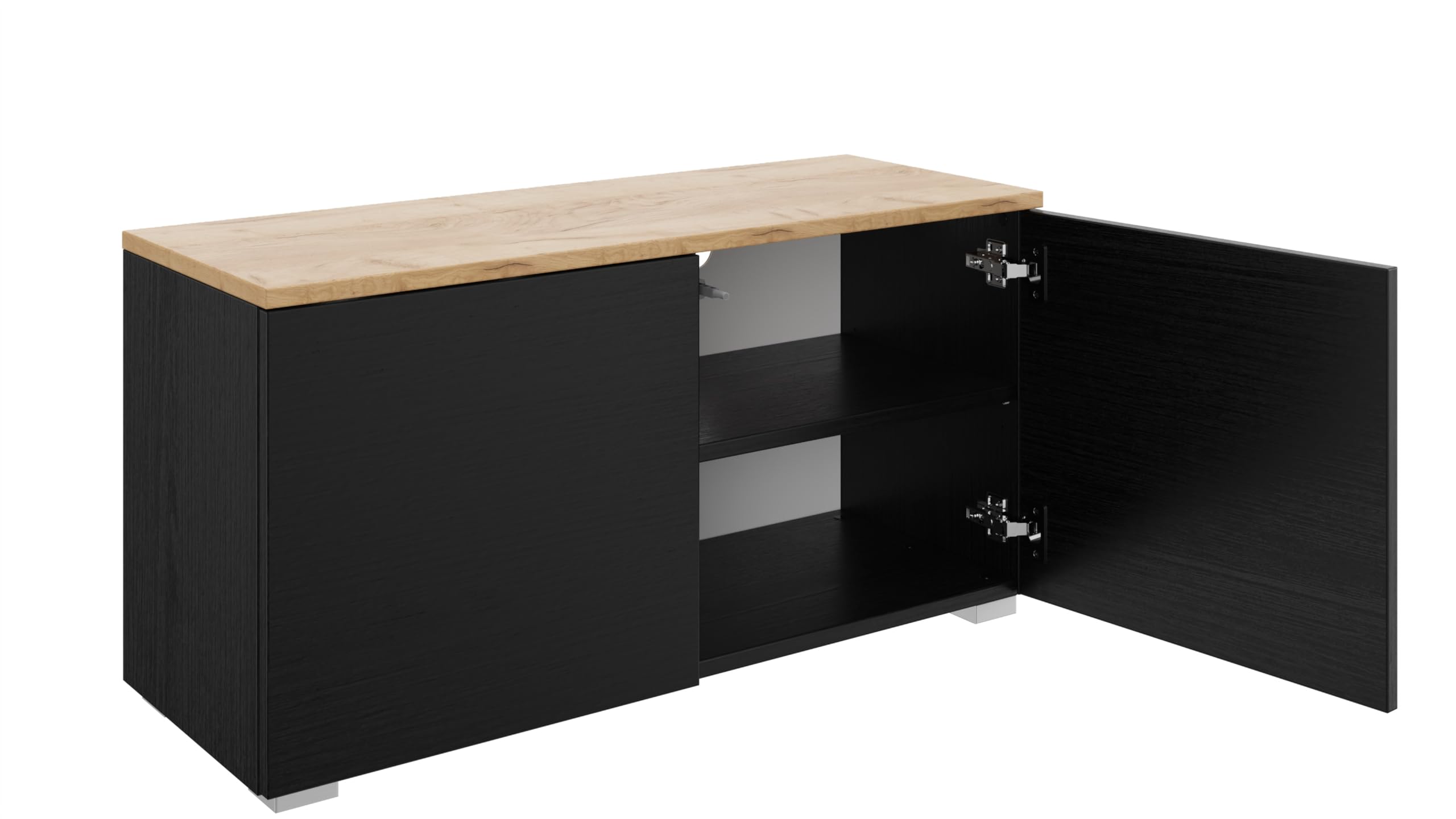 PLATAN ROOM Szafka pod telewizor o szerokości 90 cm z funkcją Push-to Open, wisząca szafka pod telewizor, komoda wisząca lub stojąca na wysoki połysk lub matowy (dąb matowy/czarny matowy, szerokość 90