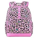 Choco Mocha Cheetah Backpack for Girls Pre-K Backpack for Girls Preschool Backpack for Kids Backpacks for Girls 15 inch Backpack Girls Leopard Bookbag School Bag 3-5 4-6 with Chest Strap Pink