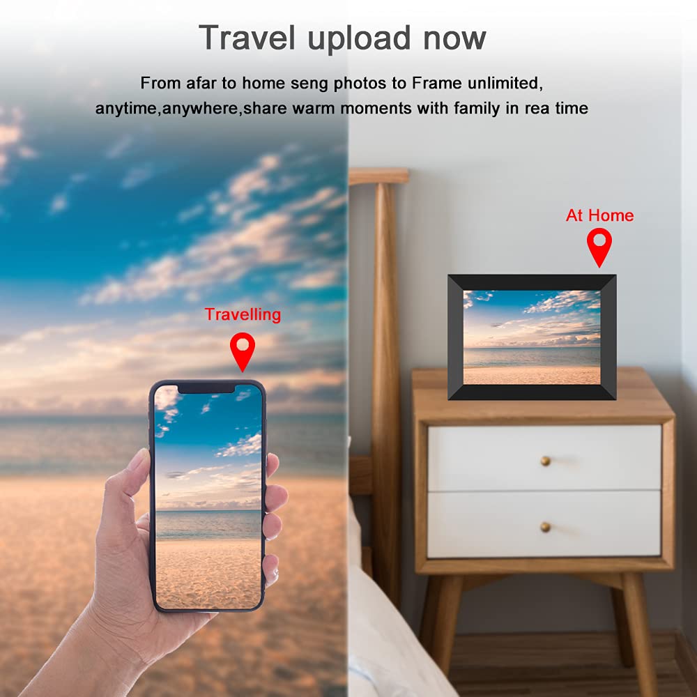 Digitaler Bilderrahmen WLAN 10.1 Zoll, HD IPS-Touchscreen Elektronischer Bilderrahmen mit 32 GB Speicher, Automatische Drehung, Teilen von Fotos oder Videos überall über Frameo App