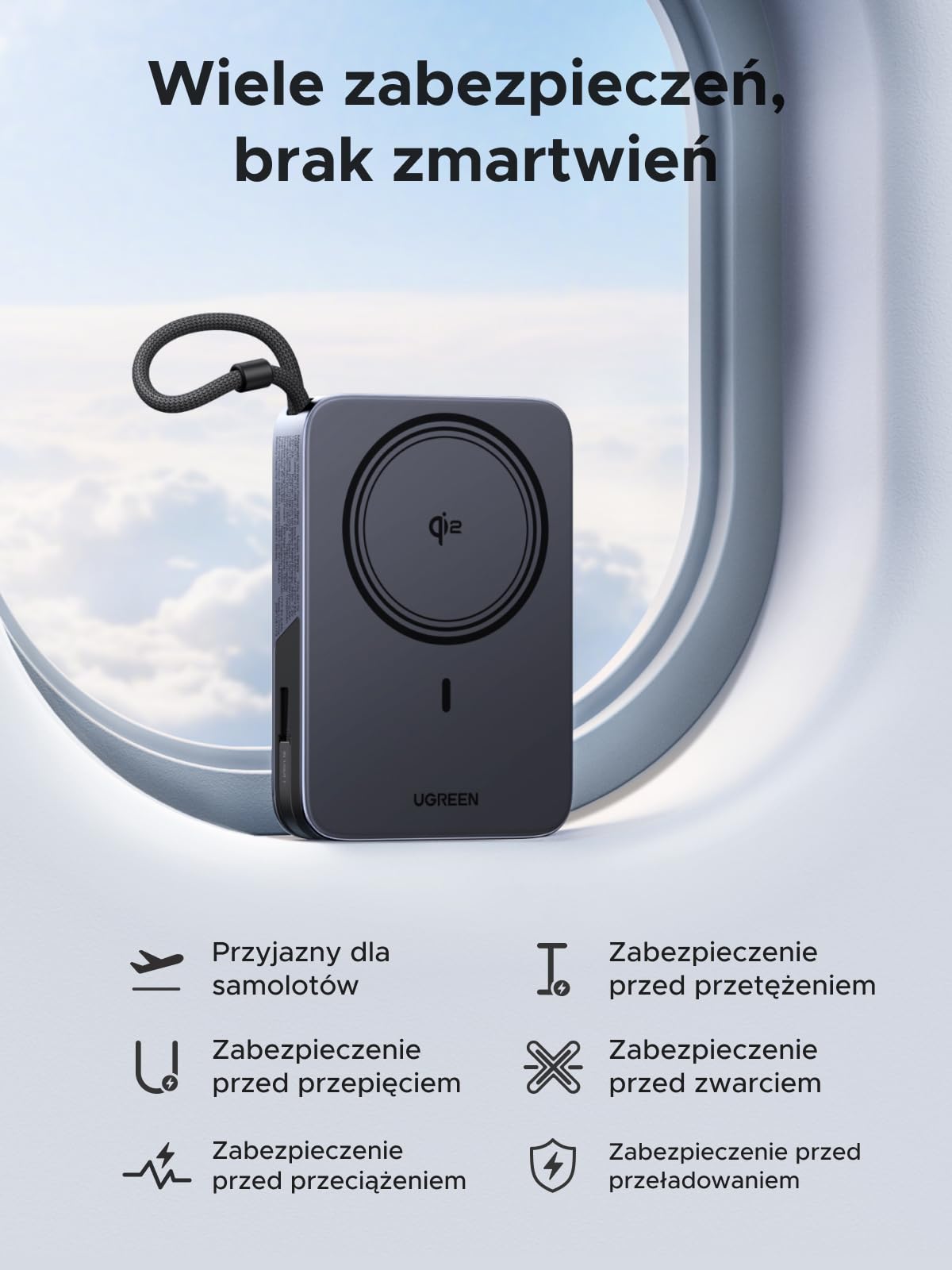 UGREEN Zapix 10000mAh Qi2 15W Magnetyczny Powerbank z USB-C 30W | Certyfikat Qi2, Zintegrowany Kabel, iPhone 17–12, Składana Podstawka, Idealny do podróży i dojazdów do pracy