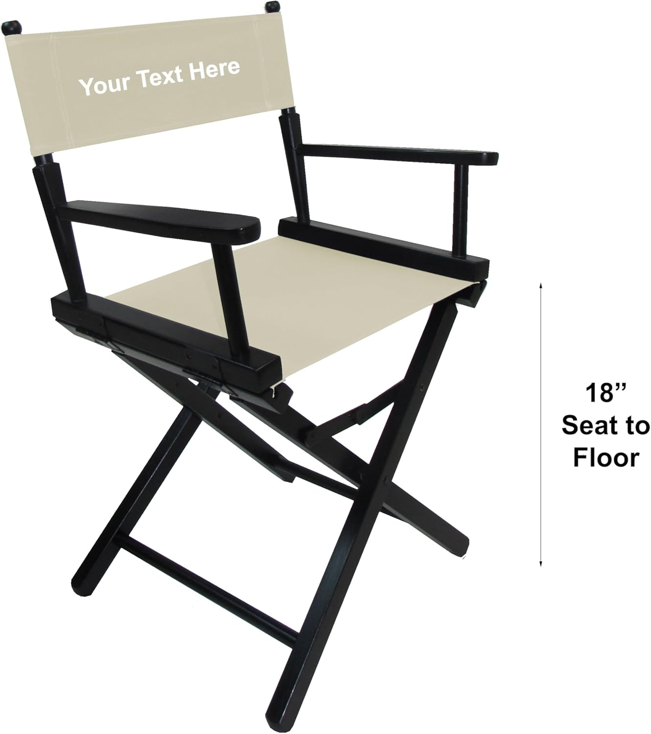 TLT Personalized Embroidered Contemporary 18 Inch Table Height Black Frame Director's Chair - Natural