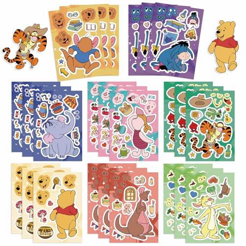 24 Sheets Cute Winnie The Pooh Stickers for Kids Make Your Own Cartoon Sticker Make a Face Stickers for Teens Girls Boys, Classroom Rewards Movies Themed Art Craft Party Supplies (Pooh Bear)