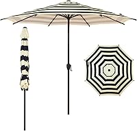 AbbaPatio 9FT Lyon Patio Umbrella with Push Button Tilt, Crank Lift, 8 Sturdy Ribs, UV Protection & Waterproof Canopy - Black/Ivory for Garden Pool