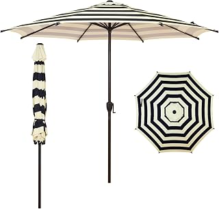AbbaPatio 9FT Lyon Patio Umbrella with Push Button Tilt, Crank Lift, 8 Sturdy Ribs, UV Protection & Waterproof Canopy - Black/Ivory for Garden Pool